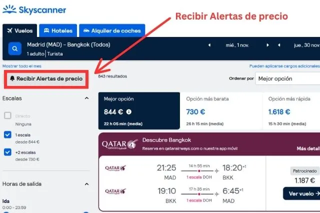 skyscanner alerta de precios